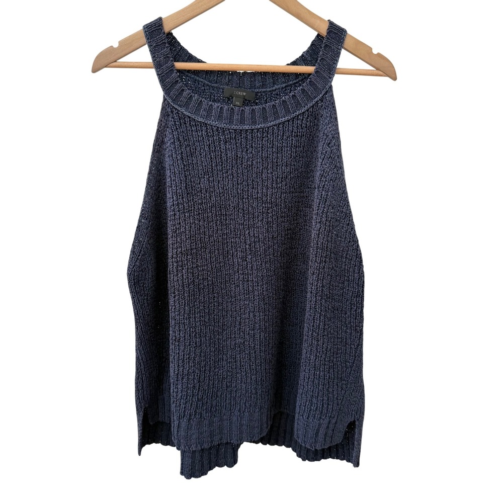 J. Crew Sweater XXL Navy Blue Halter Neck Cotton Blend Knit